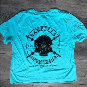 Blue Barbells & Ponytails Graphic crop T-Shirt